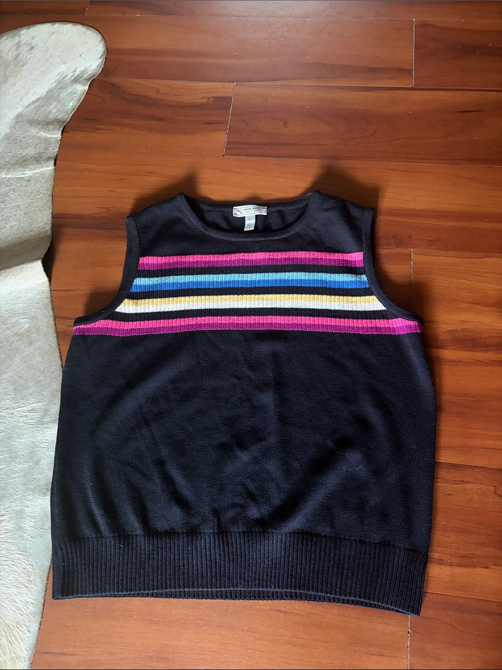 St. John Sport by Marie Gray Sleeveless Black Knit Sweater Multicolor Stripe L